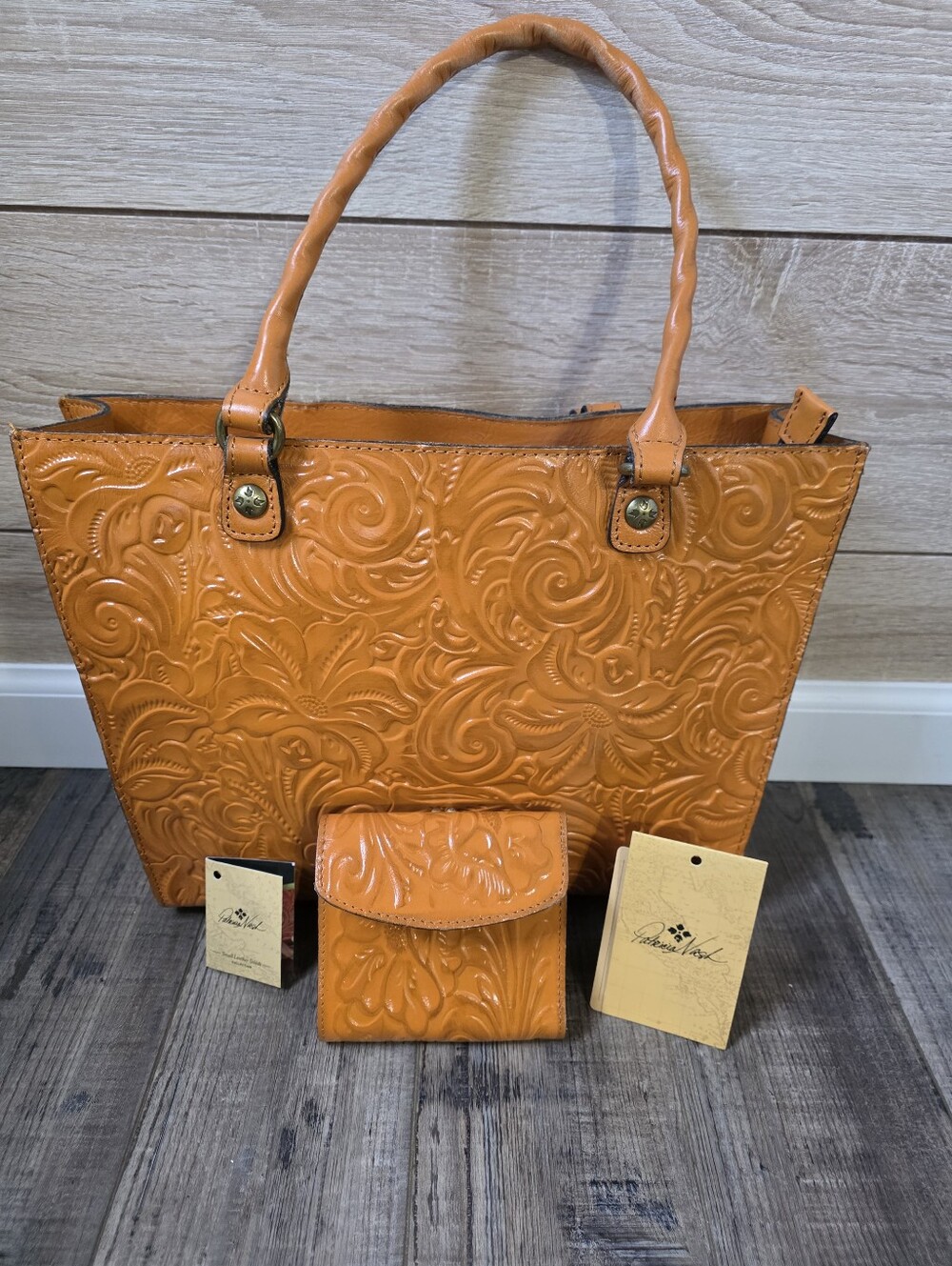 Patricia Nash Embossed Floral Tote Bag and Wallet - Tan